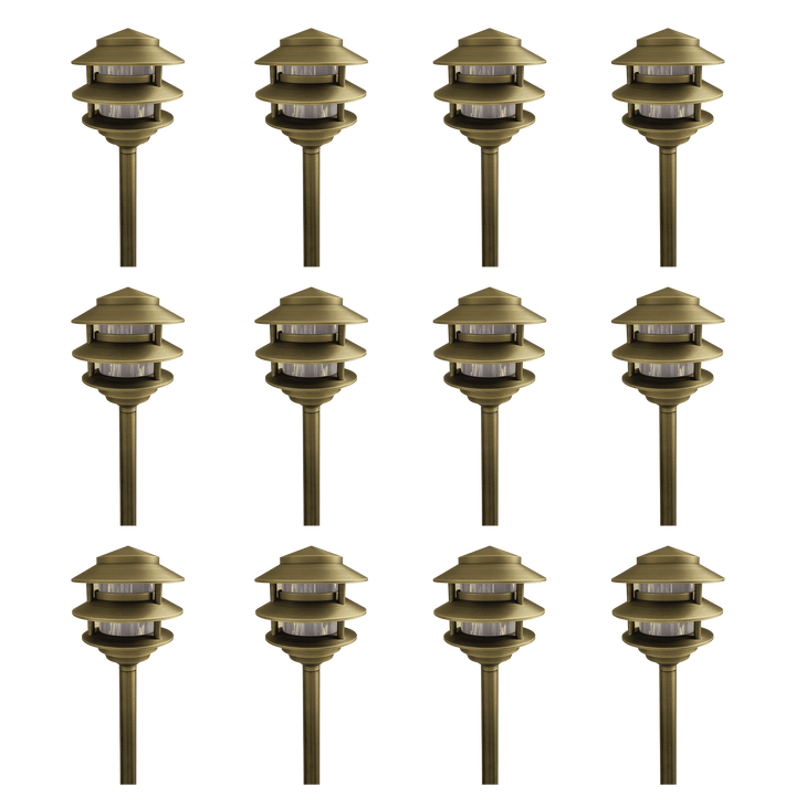 PLB22 4x/8x/12x Package Cast Brass Pagoda LED Low Voltage Pathway Outdoor Lighting Landscape Fixture 3W 3000K Bulb