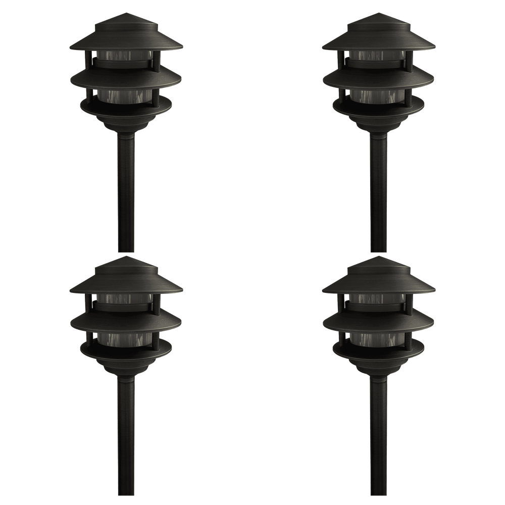 Outdoor Landscape Lighting LED 12V Low Voltage PLB22 4x/8x/12x Package Cast Brass Pagoda LED 12V Low Voltage Pathway Outdoor Lighting Landscape Fixture 3W 3000K Bulb Dark Brass 4 Pack