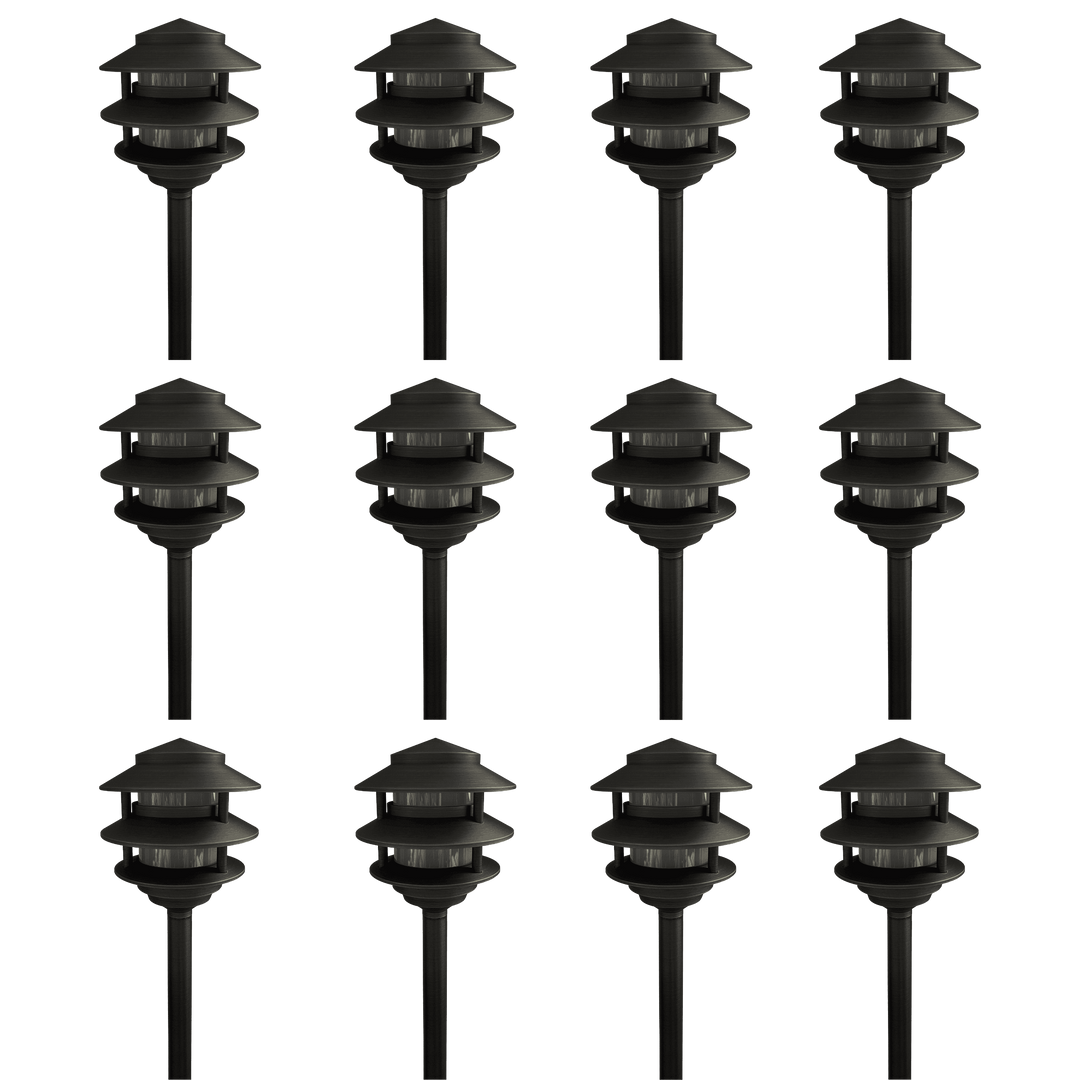 PLB22 4x/8x/12x Package Cast Brass Pagoda LED Low Voltage Pathway Outdoor Lighting Landscape Fixture 3W 3000K Bulb