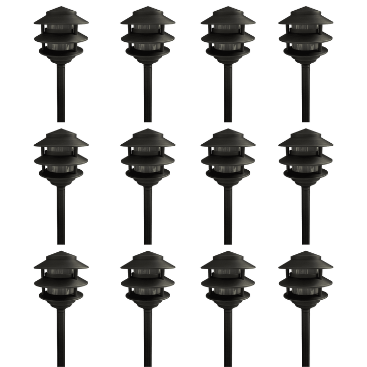 PLB22 4x/8x/12x Package Cast Brass Pagoda LED Low Voltage Pathway Outdoor Lighting Landscape Fixture 3W 3000K Bulb