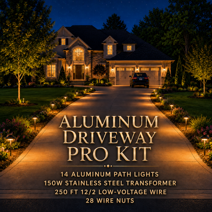 Outdoor Landscape Lighting LED 12V Low Voltage Complete Aluminum Driveway and Walkway Lighting Kit: Path Lights, Transformer, Wire & All Required Components Pro Kit: (14) DL03 Path Light