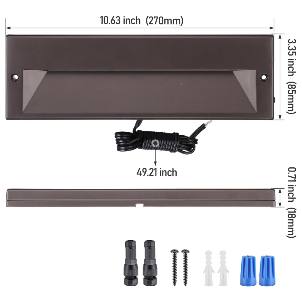 STLA10 6-Pack 6W Low Voltage 10.6" LED Outdoor Step Lights, 12V-24V 5CCT 1800K/2700K/3000K/4000K/5000K Integrated LED Aluminum Deck Lights Landscape Lights