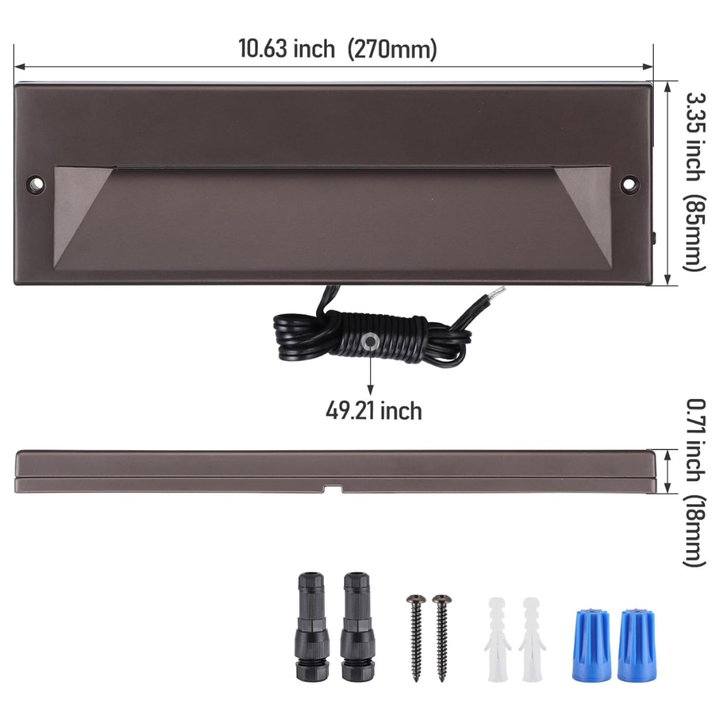 STLA10 6-Pack 6W Low Voltage 10.6" LED Outdoor Step Lights, 12V-24V 5CCT 1800K/2700K/3000K/4000K/5000K Integrated LED Aluminum Deck Lights Landscape Lights