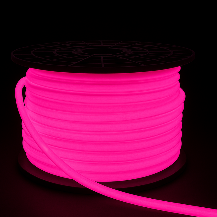 SLN11 Dotless Neon LED Strip Light 360° 120V IP67 Outdoor Rated Dimmable High Voltage Slim 16x16mm Silicone Strip Light with Holder, IR Remote, and Adapter with Power Supply