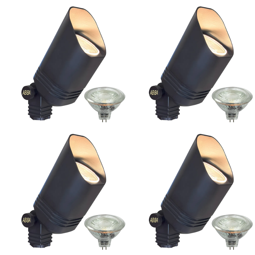 Outdoor Landscape Lighting LED 12V Low Voltage SPB03 4x/8x/12x Package 12V Low Voltage LED Outdoor Landscape Cast Brass Spotlight with 3W 3000K Bulb Black Brass 4 Pack