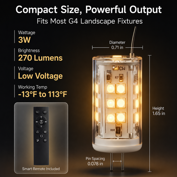 3W G4 RGBCW 2700K-5000K Smart Bluetooth 12V Low Voltage LED Light Bulbs Package with Remote Dimmable Energy Saving