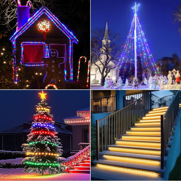 SLNR17 Dotted Neon RGBIC+CCT LED Strip Light 110V IP65 Outdoor Rated Dimmable High Voltage Flexible Rope Light , Mounting Clips, End Cap, Screws, Remote Control and Power Supply