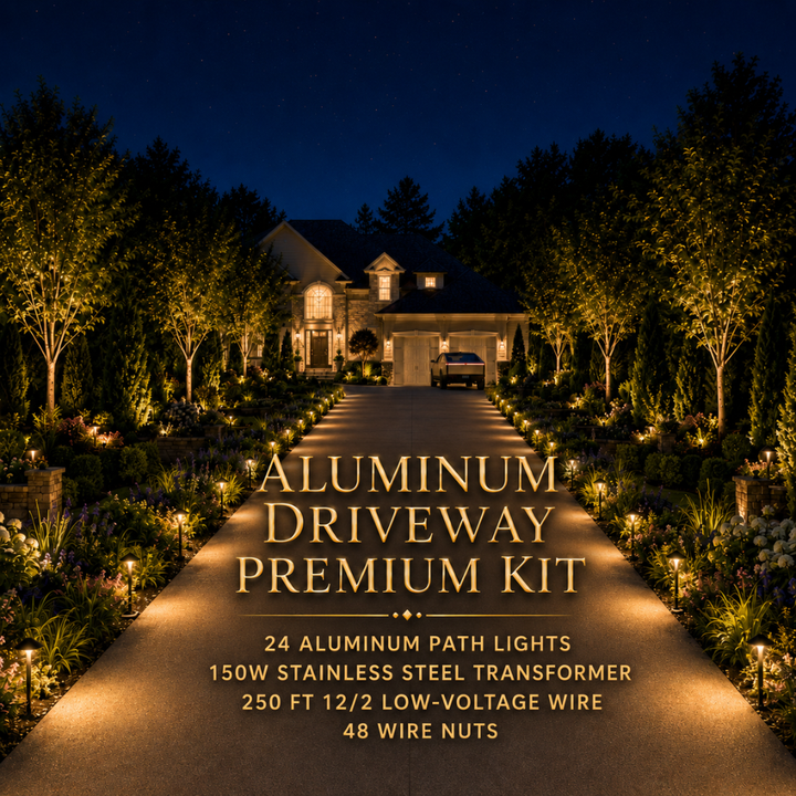 Outdoor Landscape Lighting LED 12V Low Voltage Complete Aluminum Driveway and Walkway Lighting Kit: Path Lights, Transformer, Wire & All Required Components Premium Kit: (24) DL03 Path Light