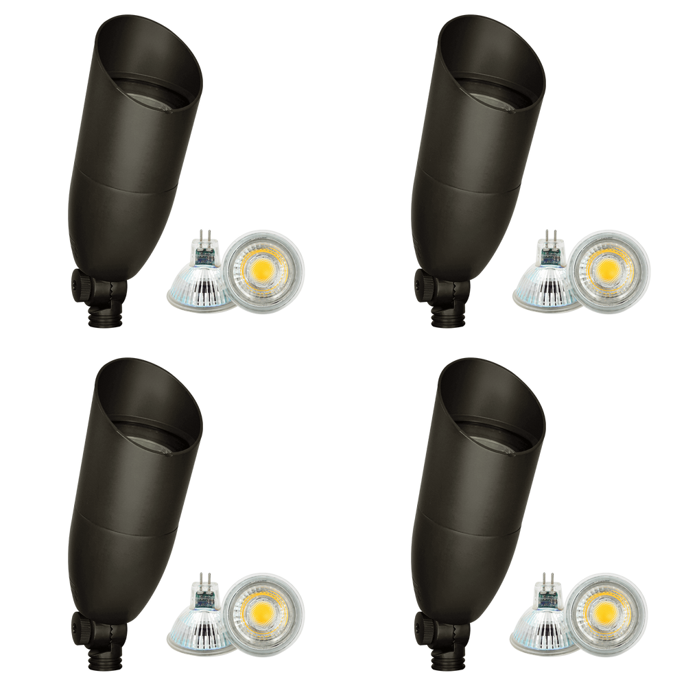 Outdoor Landscape Lighting LED 12V Low Voltage SPB13 4x/8x/12x Package 3W-12W Adjustable LED 12V Low Voltage Outdoor Landscape Lighting Bullet Style Brass Spotlight Dark Brass 4 Pack