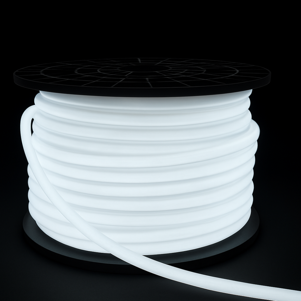 SLN11 Dotless Neon LED Strip Light 360° 120V IP67 Outdoor Rated Dimmable High Voltage Slim 16x16mm Silicone Strip Light with Holder, IR Remote, and Adapter with Power Supply