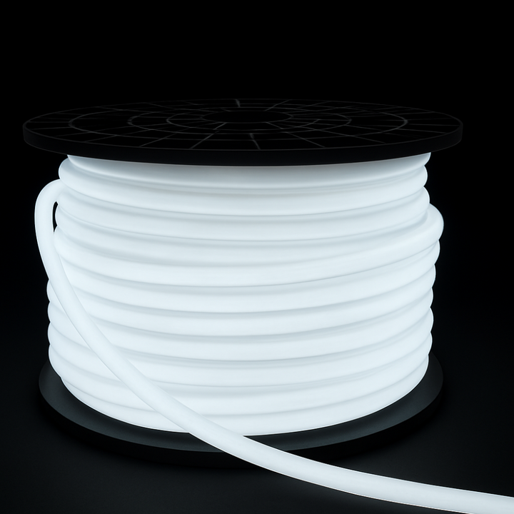 SLN11 Dotless Neon LED Strip Light 360° 120V IP67 Outdoor Rated Dimmable High Voltage Slim 16x16mm Silicone Strip Light with Holder, IR Remote, and Adapter with Power Supply