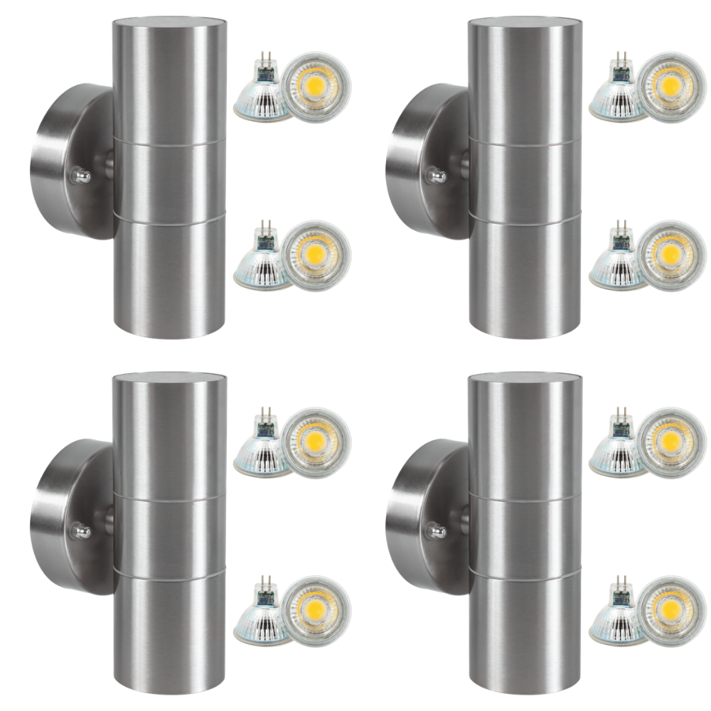 Outdoor Landscape Lighting LED 12V Low Voltage SCS06 4x/8x/12x Package LED Stainless Steel Cylinder Up Down Light 2 Directional Sconce Lighting with 12V Low Voltage 5W 3000K Bulb Stainless Steel 4 Pack