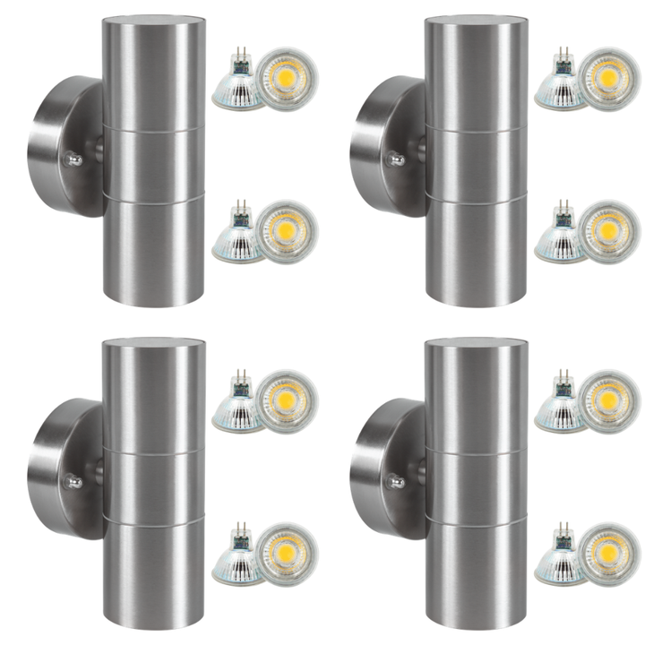 SCS06 4x/8x/12x Package LED Stainless Steel Cylinder Up Down Light 2 Directional Sconce Lighting with 12V Low Voltage 5W 3000K Bulb