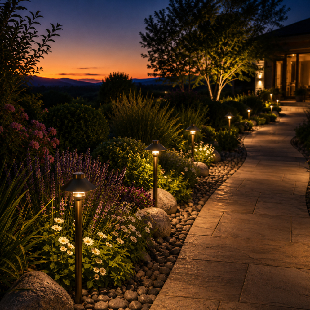 Outdoor Landscape Lighting LED 12V Low Voltage Complete Brass Driveway and Walkway Lighting Kit: Path Lights, Transformer, Wire & All Required Components