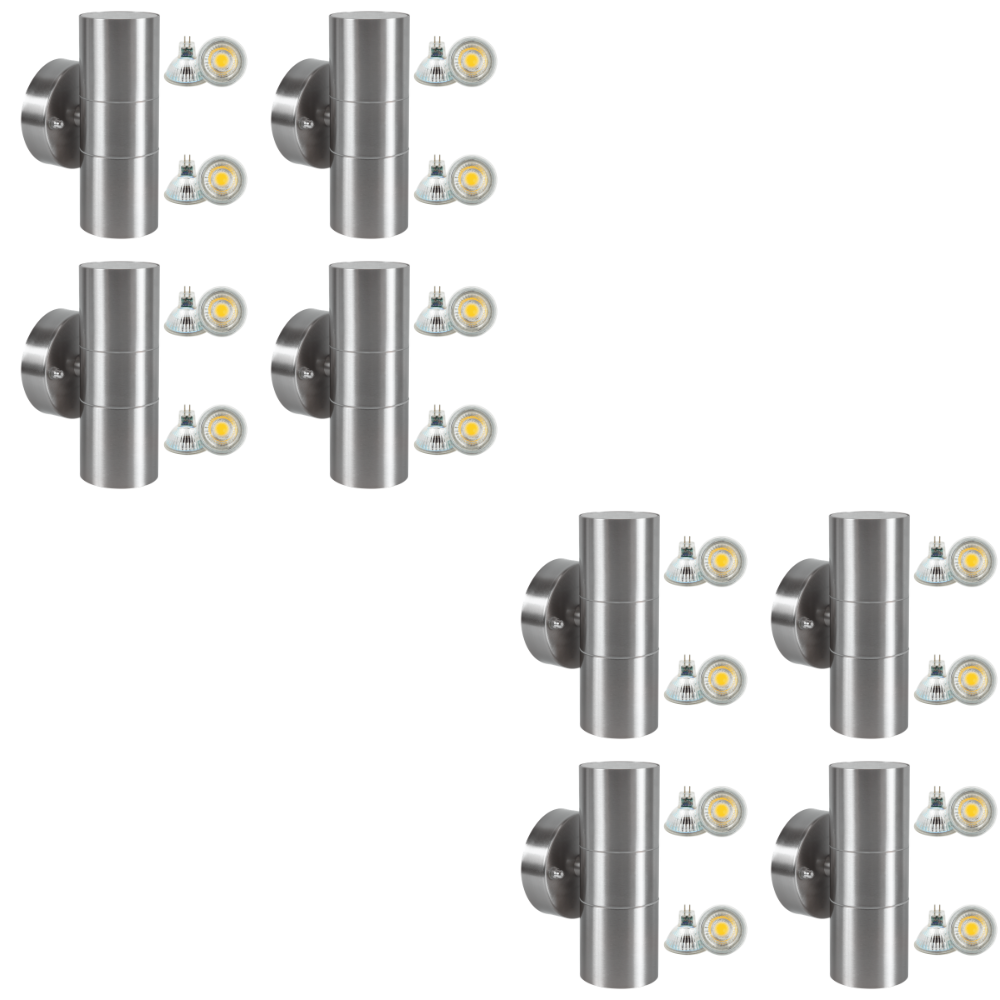 SCS06 4x/8x/12x Package LED Stainless Steel Cylinder Up Down Light 2 Directional Sconce Lighting with 12V Low Voltage 5W 3000K Bulb