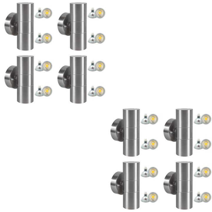 SCS06 4x/8x/12x Package LED Stainless Steel Cylinder Up Down Light 2 Directional Sconce Lighting with 12V Low Voltage 5W 3000K Bulb