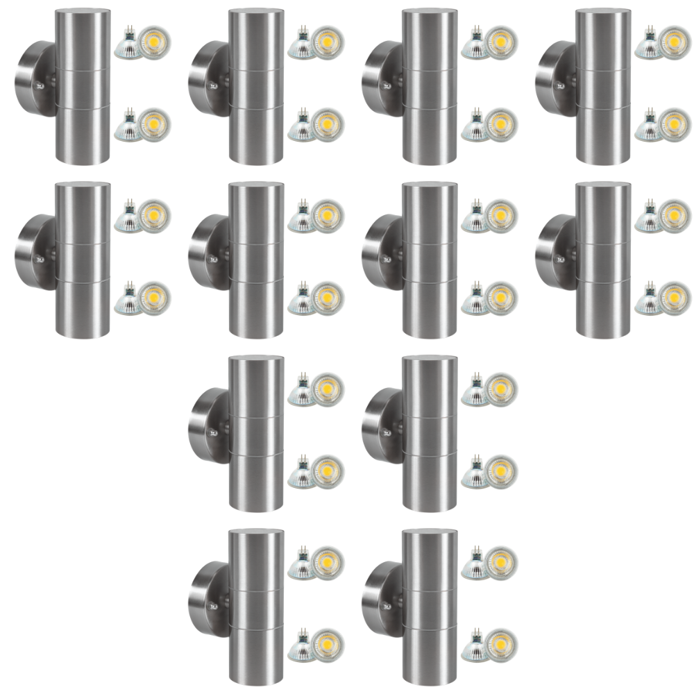 SCS06 4x/8x/12x Package LED Stainless Steel Cylinder Up Down Light 2 Directional Sconce Lighting with 12V Low Voltage 5W 3000K Bulb