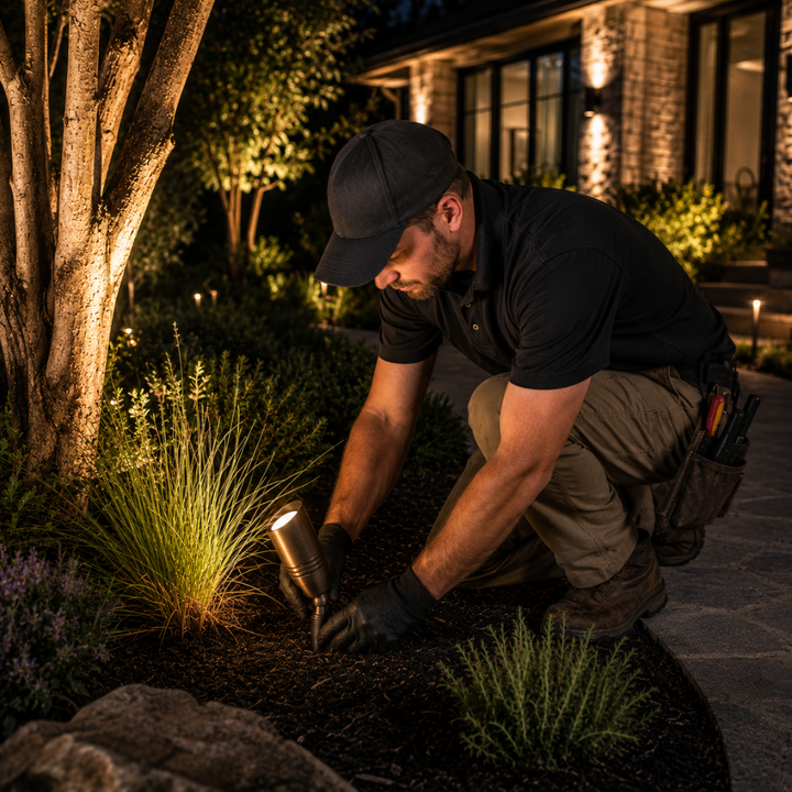 Outdoor Landscape Lighting LED 12V Low Voltage Complete Brass Landscape Lighting Kit: Spotlights, Path Lights, Transformer, Wire & All Required Components