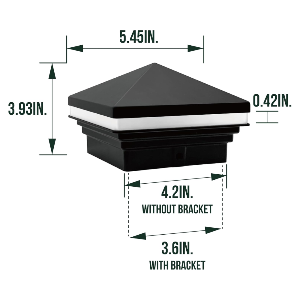 Outdoor Landscape Lighting LED 12V Low Voltage CPL04 Modern Pyramid-Top 12V AC/DC Low Voltage 3W 2700K/3000K 150 Lumens LED Post Cap Light for 3.5x3.5 or 4x4 Posts IP65 Waterproof
