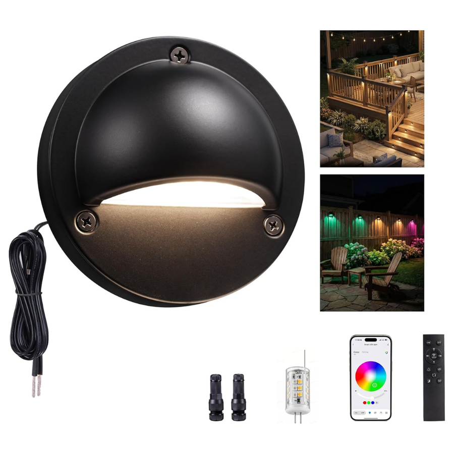 Outdoor Landscape Lighting LED 12V Low Voltage STRA01 3W Bluetooth Smart G4 RGBCW LED 2700K-6000K 12V Low Voltage LED Outdoor Step Deck Lights Package, Step Horizontal Patio Landscape Lights with Remote Control
