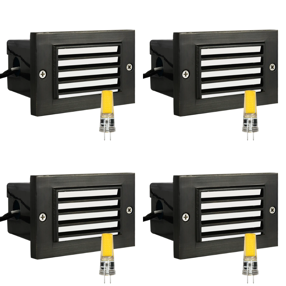 Outdoor Landscape Lighting LED 12V Low Voltage STB02 4x/8x/12x Package Louver Horizontal Waterproof LED Brass Brick Lights Edge Step Lighting 12V Low Voltage 3W 3000K Bulb Dark Brass 4 Pack