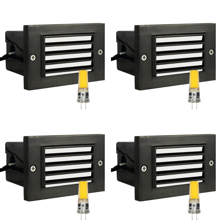 STB02 4x/8x/12x Package Louver Horizontal Waterproof LED Brass Brick Lights Edge Step Lighting 12V Low Voltage 3W 3000K Bulb