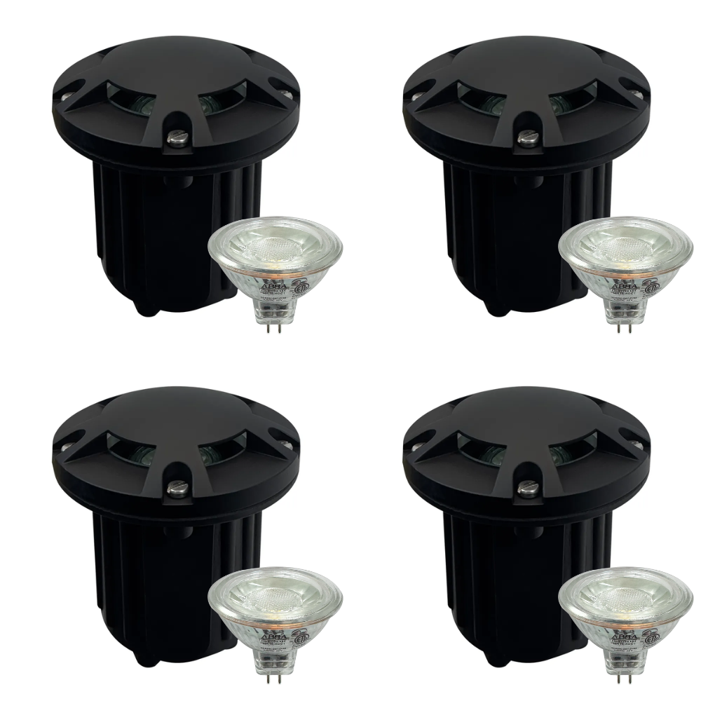 Outdoor Landscape Lighting LED 12V Low Voltage UNB07 4x/8x/12x Package Cast Brass 12V Low Voltage Round Multi-Directional LED In-ground Well Light IP65 Waterproof with 3W 3000K Bulb 4 Pack Black Brass
