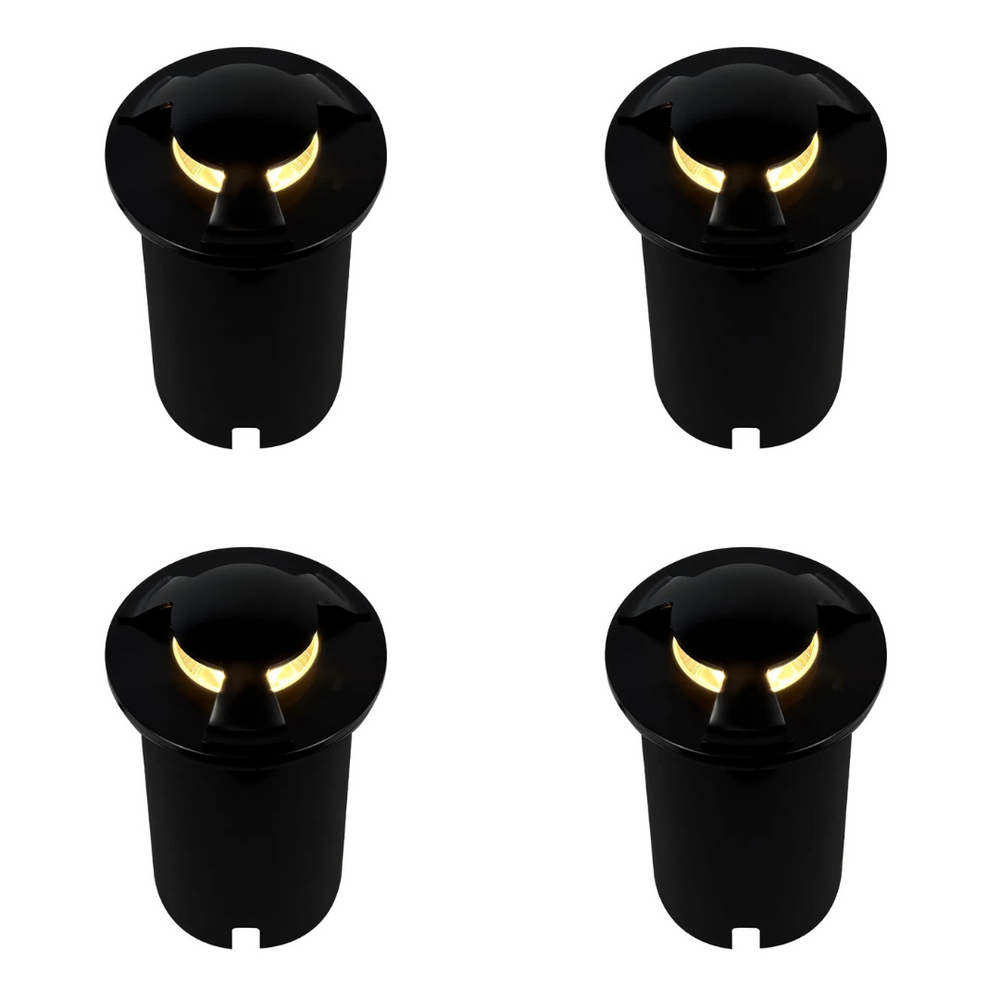 Outdoor Landscape Lighting LED 12V Low Voltage UNS05 4x/8x/12x Package Stainless Steel Tri Directional Three Slit In-Ground 12V Low Voltage LED In Ground Landscape Lighting with 3W 3000K Bulb 4 Pack Black