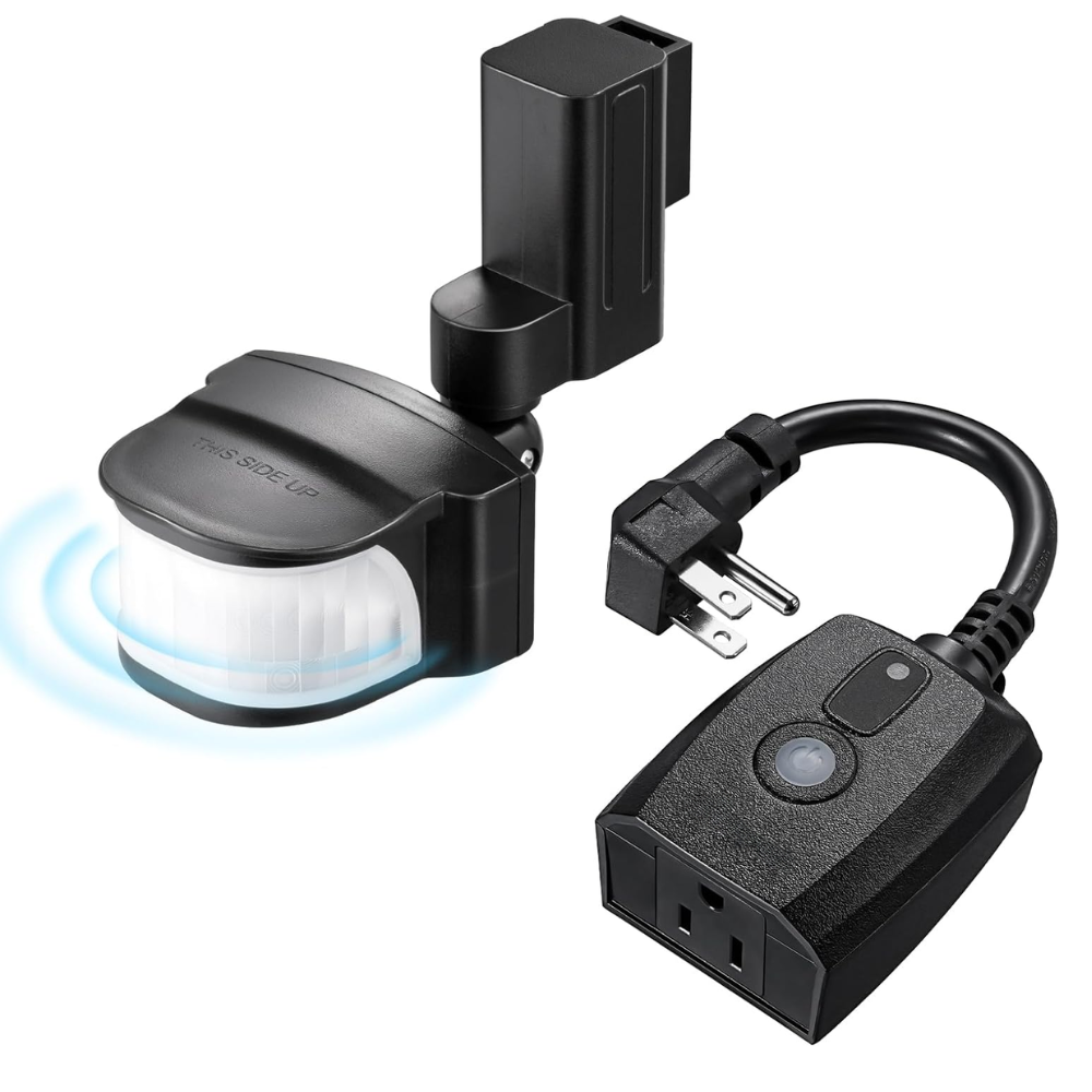 Outdoor Landscape Lighting LED 12V Low Voltage Wireless PIR 240° Sensing Angle Motion Sensor Outlet - 50FT Detection Range, 100FT Wireless Transmitter, Adjustable Angle, Plug & Play, 120V Line Voltage For Outdoor Security Floodlight IP65 Waterproof
