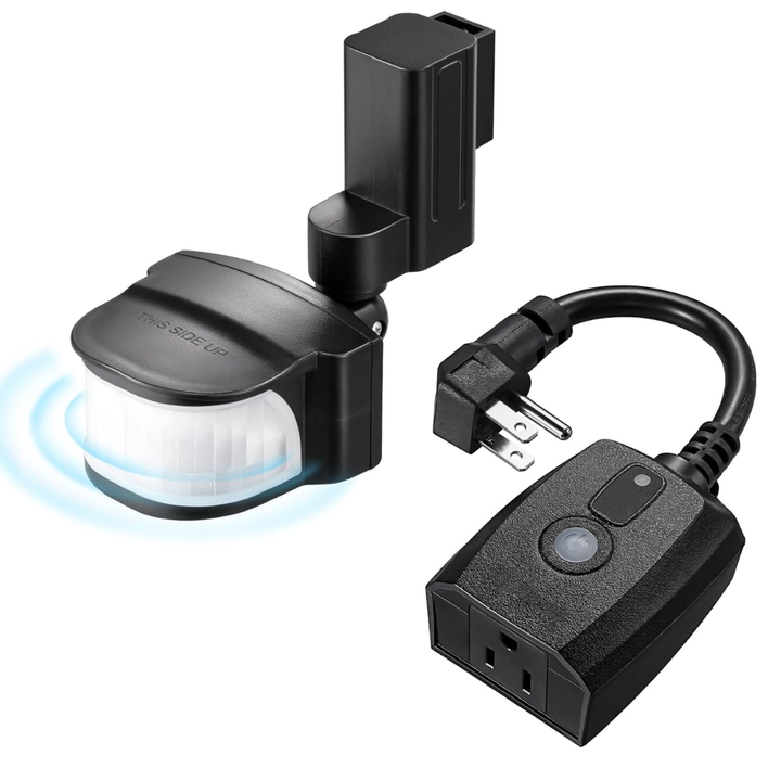 Outdoor Landscape Lighting LED 12V Low Voltage Wireless PIR 240° Sensing Angle Motion Sensor Outlet - 50FT Detection Range, 100FT Wireless Transmitter, Adjustable Angle, Plug & Play, 120V Line Voltage For Outdoor Security Floodlight IP65 Waterproof