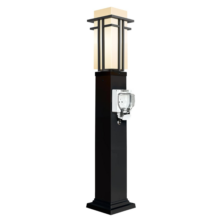 Outdoor Landscape Lighting LED 12V Low Voltage CPLA10 Outdoor Aluminum Post Mounted Lantern Light with 40" Post and Built-in GFCI Outlet, Mount Base E26 Socket Line Voltage 120V AC IP65 Waterproof