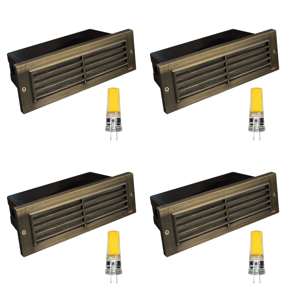 STB03 4x/8x/12x Package Louver Horizontal LED Brass Brick Lights Warm White Edge 12V Low Voltage Outdoor Step Light 3W 3000K Bulb