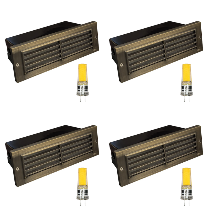 STB03 4x/8x/12x Package Louver Horizontal LED Brass Brick Lights Warm White Edge 12V Low Voltage Outdoor Step Light 3W 3000K Bulb