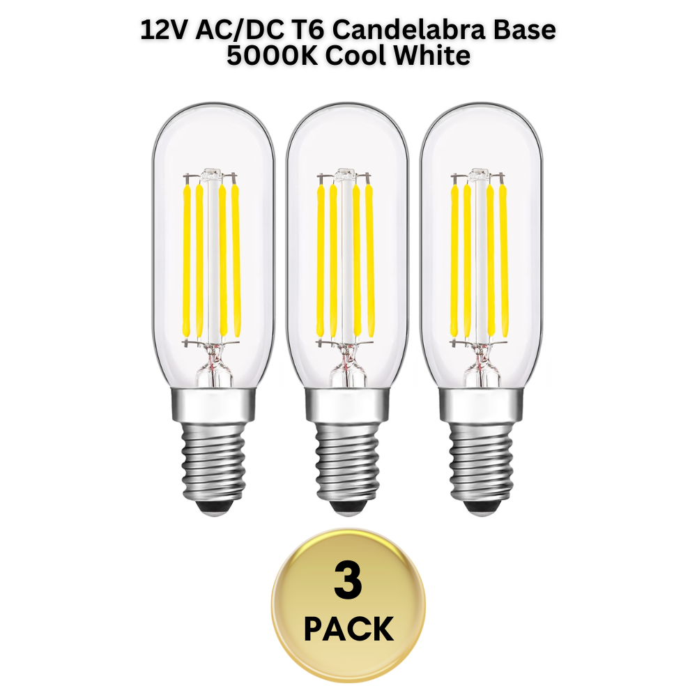 E12 4W Filament 12V AC/DC Candelabra and Small Base Package Low Voltage LED Light Bulbs Dimmable Energy Saving Light Bulb