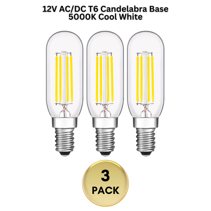 E12 4W Filament 12V AC/DC Candelabra and Small Base Package Low Voltage LED Light Bulbs Dimmable Energy Saving Light Bulb