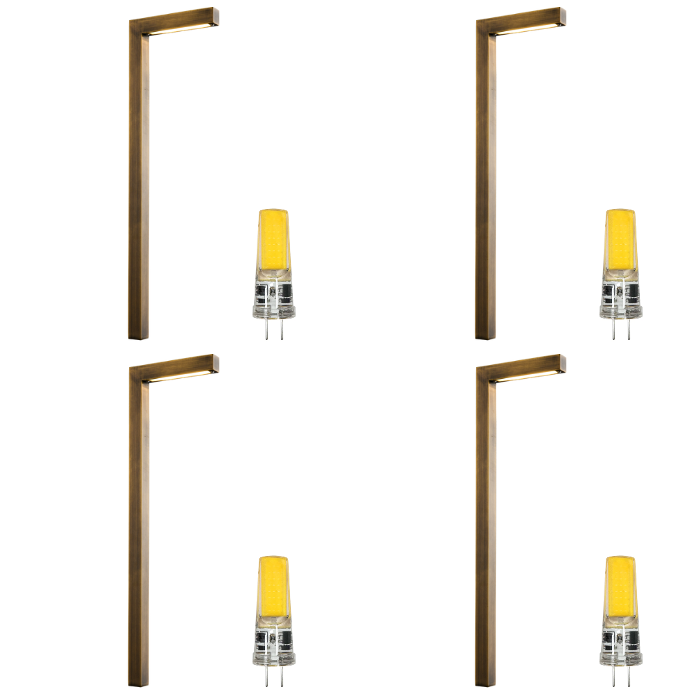 PLB10 4x/8x/12x Package LED Brass L-Shaped 12V Low Voltage Landscape Lighting Pathway Light 3W 3000K Bulb