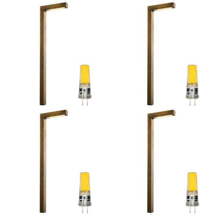 PLB10 4x/8x/12x Package LED Brass L-Shaped 12V Low Voltage Landscape Lighting Pathway Light 3W 3000K Bulb