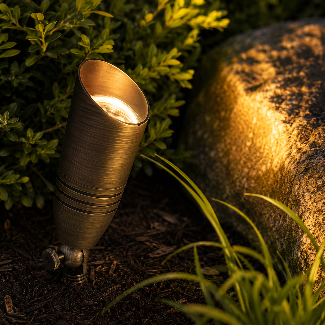Outdoor Landscape Lighting LED 12V Low Voltage SPB06 4x/8x/12x Package 12V Low Voltage LED Outdoor Landscape Brass Spotlight with 5W 3000K Bulb