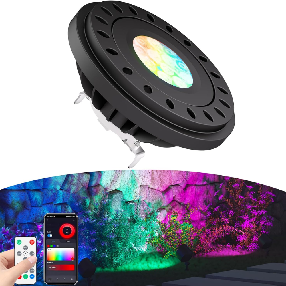 PAR36 7W RGB+CCT Tunable 2700K to 6500K, Remote and App Controlled, Dimmable, IP67 waterproof Low Voltage Bulbs