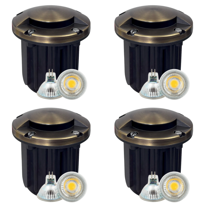 UNB09 4x/8x/12x Package Cast Brass Round Mono-Directional 12V Low Voltage LED In-ground Light with 5W 3000K Bulb