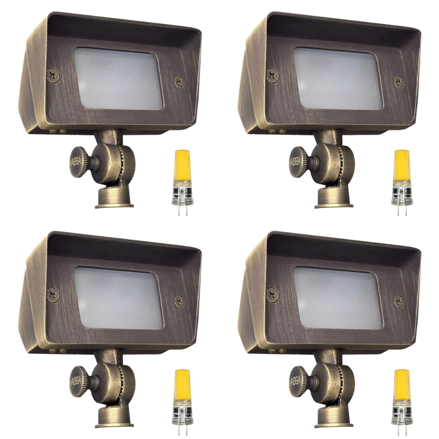 Outdoor Landscape Lighting LED 12V Low Voltage FPB01 4x/8x/12x Package Brass Rectangular LED Directional Floodlight Adjustable Lighting 3W 3000K Bulb 4 Pack Natural Brass