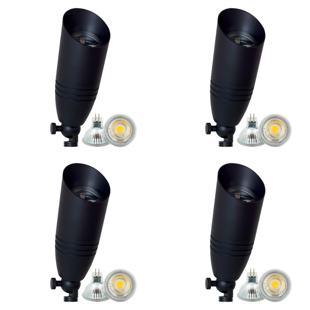 Outdoor Landscape Lighting LED 12V Low Voltage SPB06 4x/8x/12x Package 12V Low Voltage LED Outdoor Landscape Brass Spotlight with 5W 3000K Bulb Black Brass 4 Pack
