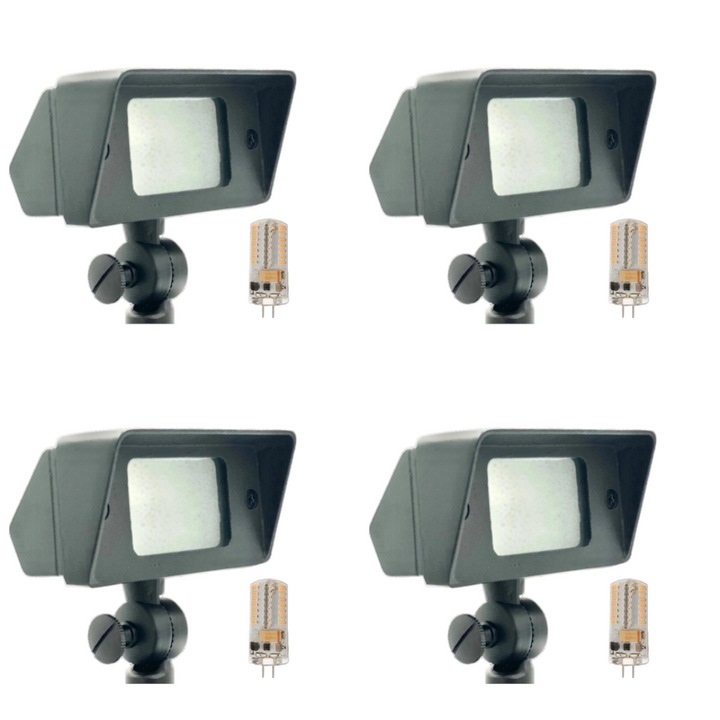 FLBP01 Tulay Black Brass Squared Flood Light 4x/8x/12x G4 2W Dimmable 2700K Package Low Voltage Landscape Lighting