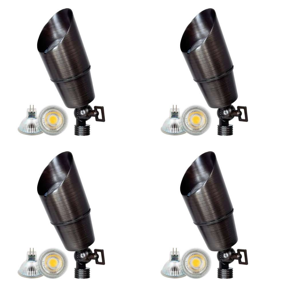 Outdoor Landscape Lighting LED 12V Low Voltage SPB01 4x/8x/12x Package 12V Low Voltage Directional Brass Spotlight Outdoor Landscape Lighting with 5W 3000K Bulb Natural Brass 4 Pack