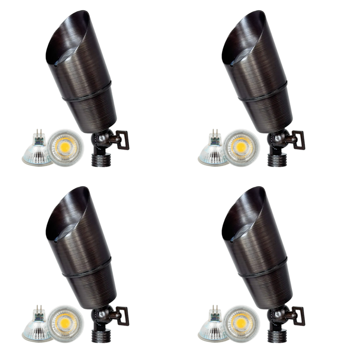 Outdoor Landscape Lighting LED 12V Low Voltage SPB01 4x/8x/12x Package 12V Low Voltage Directional Brass Spotlight Outdoor Landscape Lighting with 5W 3000K Bulb Natural Brass 4 Pack