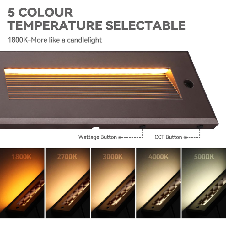 Outdoor Landscape Lighting LED 12V Low Voltage STLA09 6-Pack 3W/4W/5W Selectable Wattage 5CCT Low Voltage 9" LED Outdoor Step Lights, 12V-24V Integrated LED Deck Lights Landscape Lights