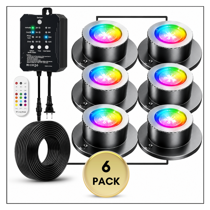 Outdoor Landscape Lighting LED 12V Low Voltage ULBA05 Aluminum Underwater Landscape 12-24V AC/DC 3W RGB+Warm White Integrated Color-changing Fountain Light Pond Lighting IP68 with Remote Control and Transformer Included