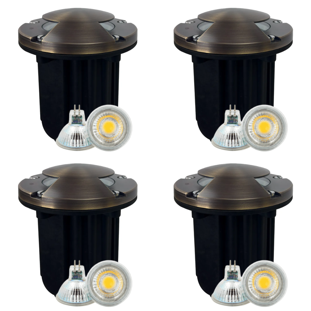 UNB10 4x/8x/12x Package Cast Brass Round Bi-Directional 12V Low Voltage LED In-ground Well Light with 5W 3000K Bulb