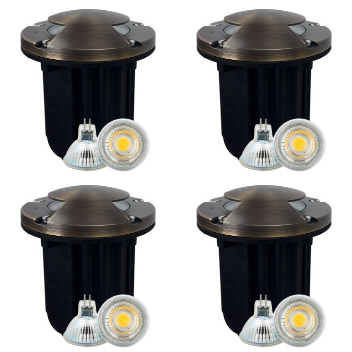 UNB10 4x/8x/12x Package Cast Brass Round Bi-Directional 12V Low Voltage LED In-ground Well Light with 5W 3000K Bulb