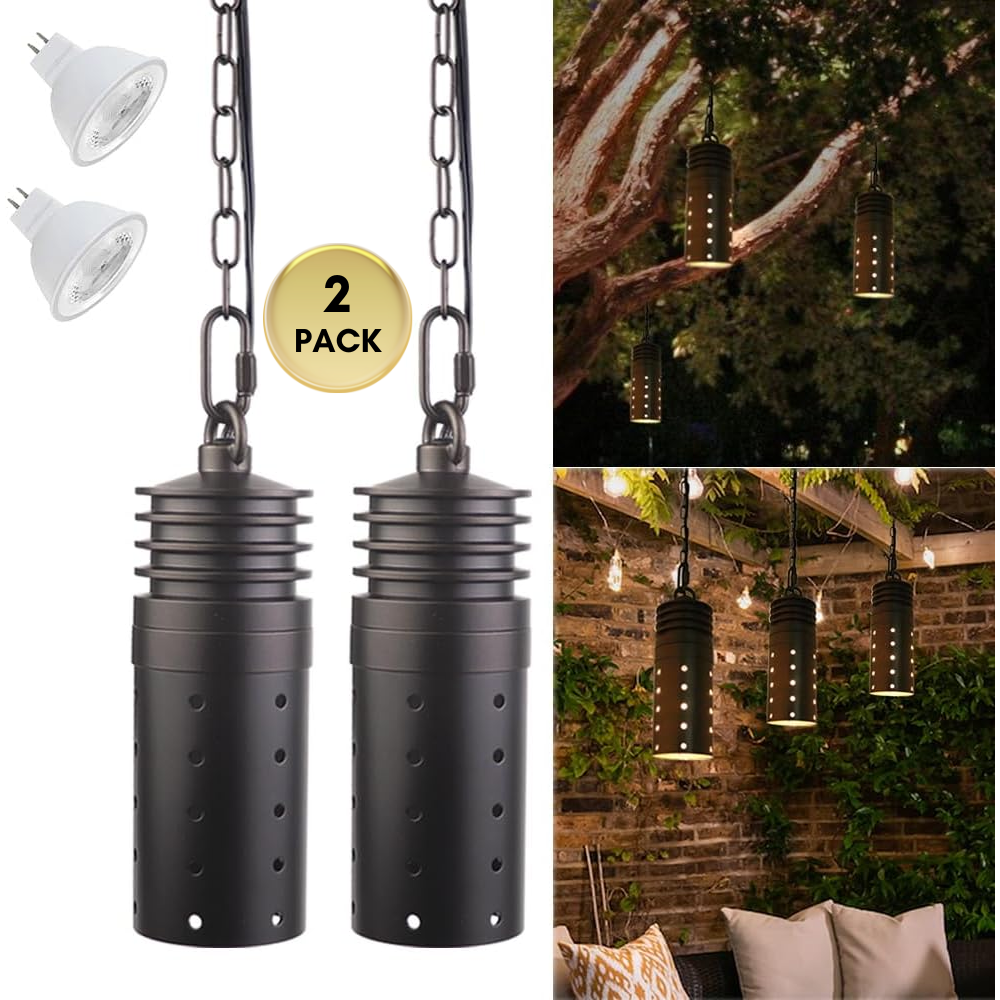 HLA05 2-Pack Low Voltage Black Pendant with MR16 3W 300LM 3000K Warm White LED Aluminum Light Hanging Patio Light Package